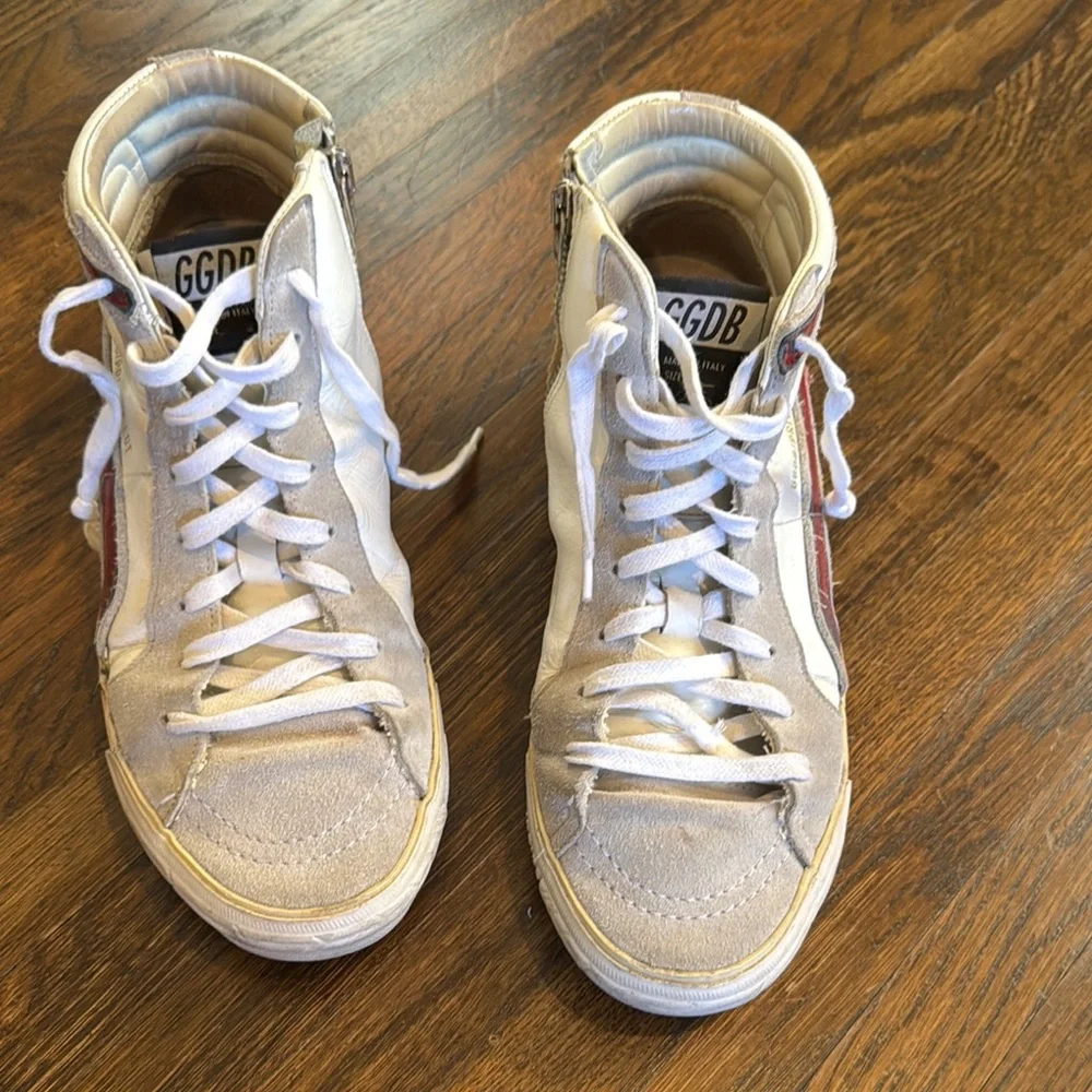 Golden Goose Deluxe Brand White High-Top Sneakers - Picture 1 of 6